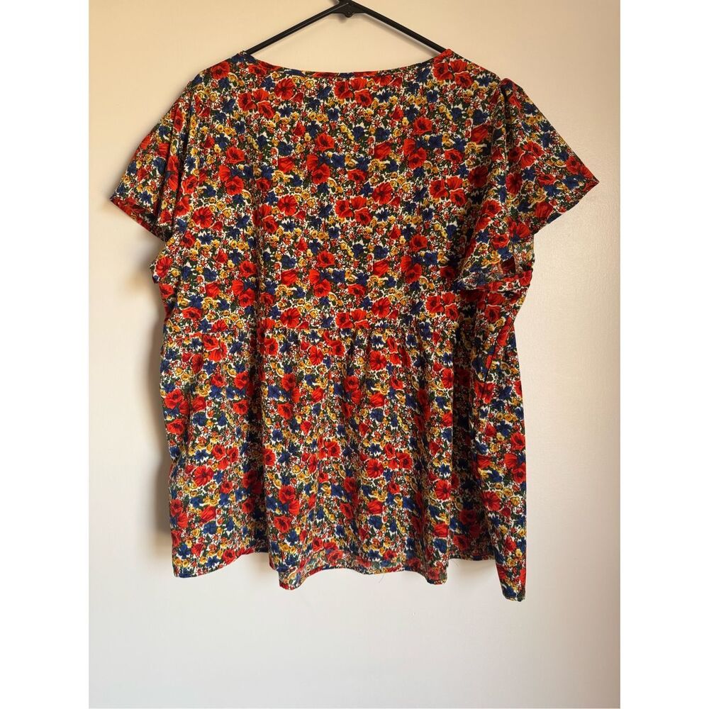 Emery Rose Women's Red All-Over Floral Print Flowy Ruffle Blouse sz 3XL Whimsica - Picture 3 of 4